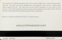 the back of a credit card with a number on it