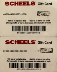 two scheels gift cards on a white background