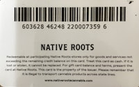 a label with the words native roots on it