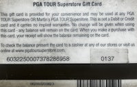 the back of a pga tour supreme gift card