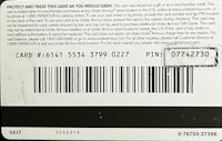 the back of a gift card with a barcode on it